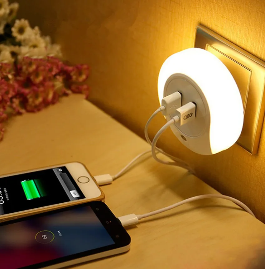 

New Design Fashion Usb Wall Charger Adapter With Led Light Perception For Mobile Phone and Tablet PC Charging Home Travel