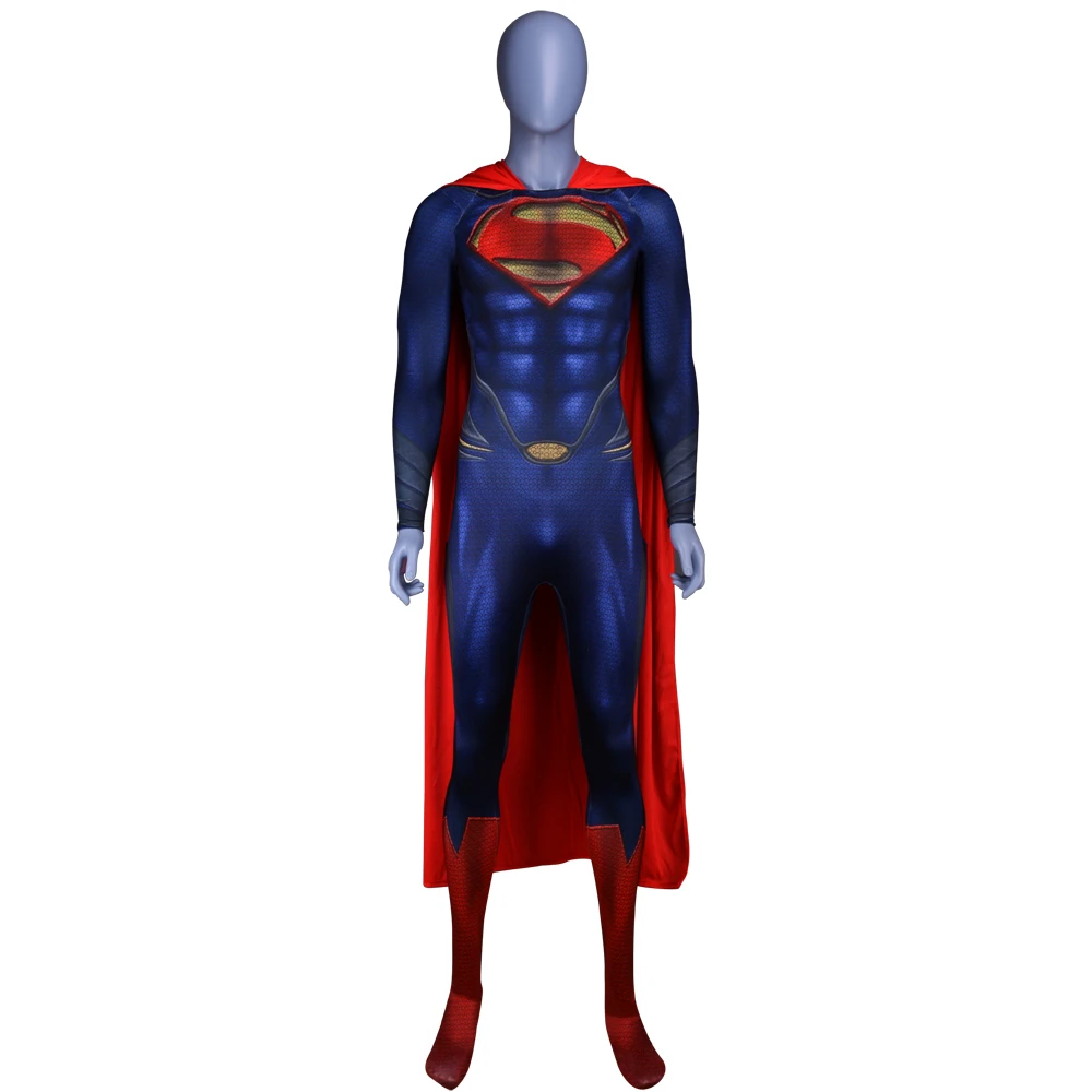

New Superman Costume Man of Steel Cosplay Outfit Deluxe 3D Print Jumpsuit Superhero Halloween Cosplay Zentai Kids/Adult