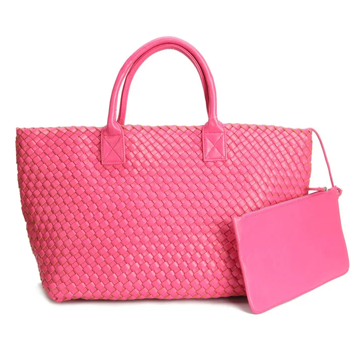 Модная Роскошная Высококачественная тканая сумка-тоут из искусственной кожи высокого качества, сумки ярких цветов, женские сумки на плечо, большая сумка-кошелек - Цвет: Rose Red