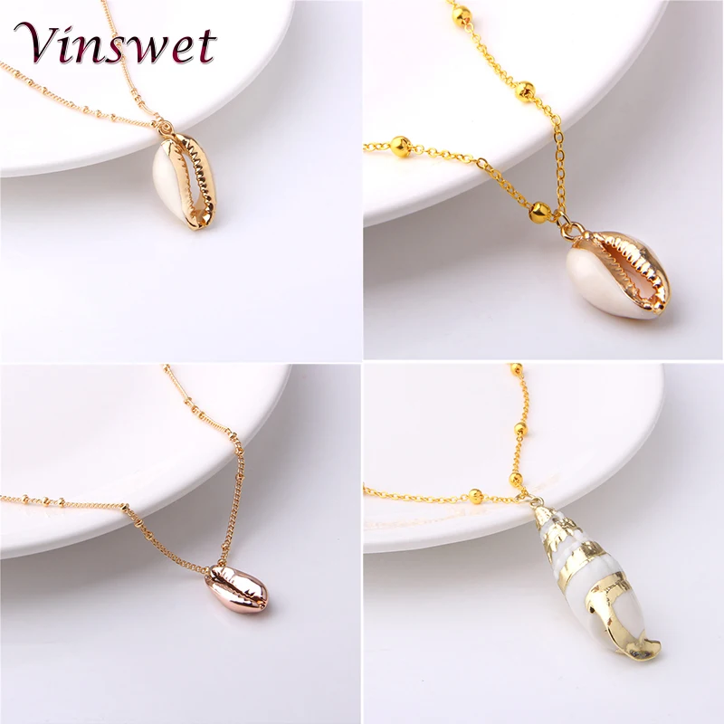 

Vinswet Fashion SeaShell Pendants Necklaces Gold Color Women Sea Beach Boho Shells Necklace Summer beach hawaii Jewelry 2019