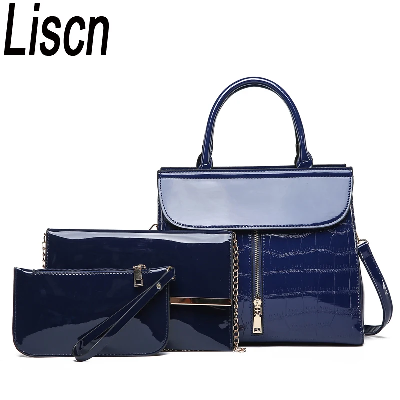 

LISCN 3pcs/Glossy PU handbag 2018 Ms. New Crocodile Pattern Simple Joker Shoulder Bag Trend Messenger Bag High Quality Package