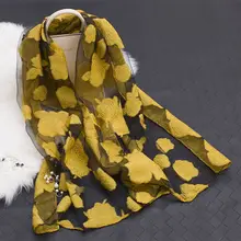 

Oversized Embroidered Scarf for Women Ethnic Flower Leaves Scarves and Shawls Ladies Casual Chic Floral Silk Seersucker Wrap