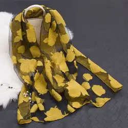 Объемный вышитый шарф для Для женщин Этническая цветок листья шарфы и платки женские Повседневное Chic Цветочные шелка в полоску Обёрточная