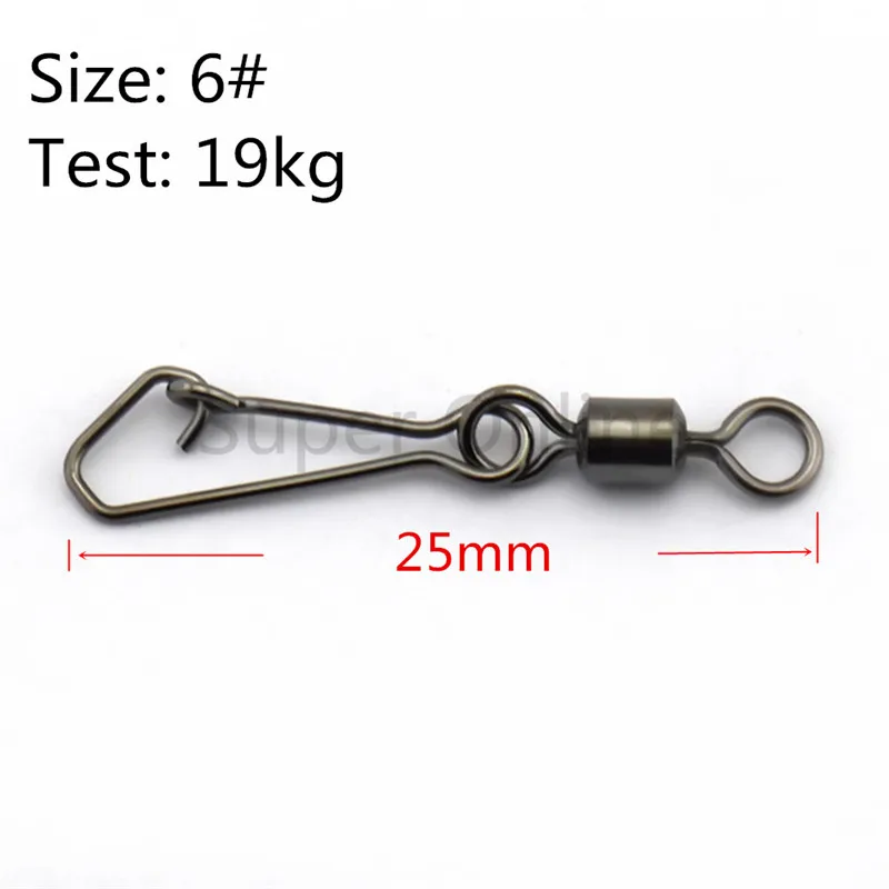 50pcs/lot Fishing Connector Barrel Swivels Snap 5Size Rolling Swivel For Fishhook Link Fishing Lure Accessories#SD - Цвет: Size 6 25mm 19kg