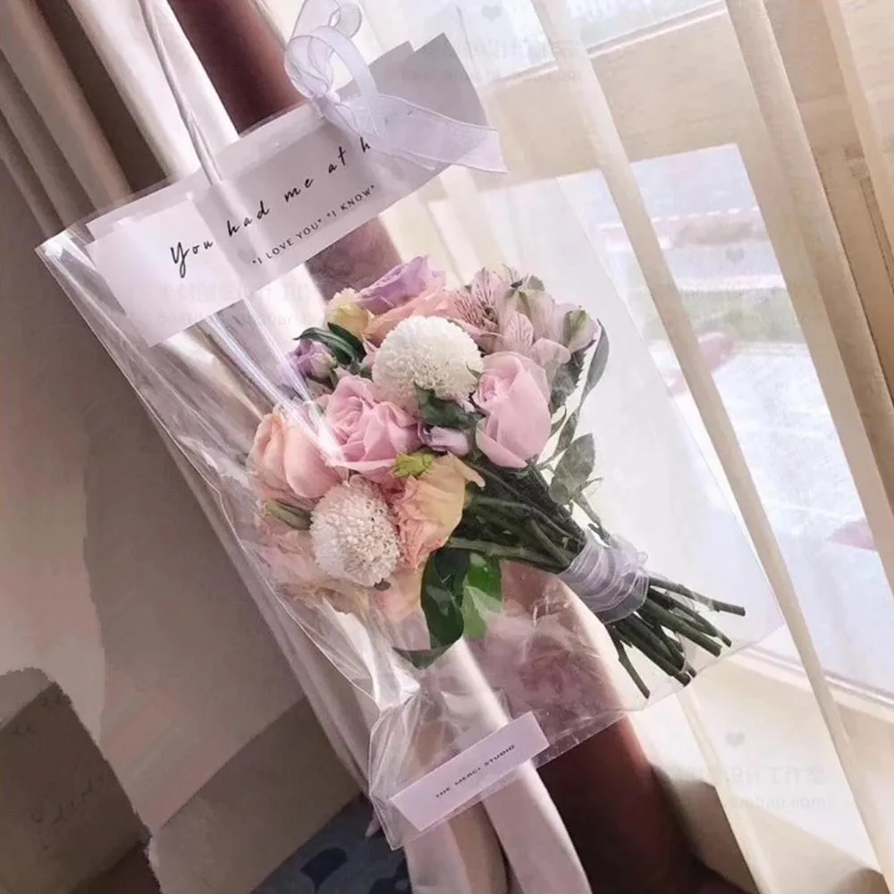 

10pcs/Lot Pvc Waterproof Tote Clear Flower Bag Florist Decoration Bouquet Portable Transparent Collocation Packaging Handbag