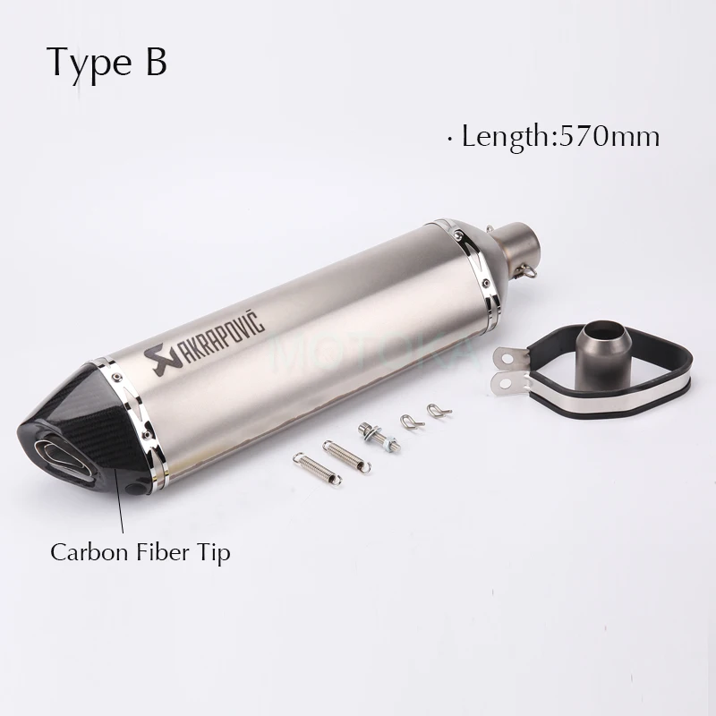Entrada 51mm de Escape de la motocicleta de punta de fibra de carbono Láser Universal Akrapovic silenciador 570mm escapar CBR300 CB650F FZ6 silenciador
