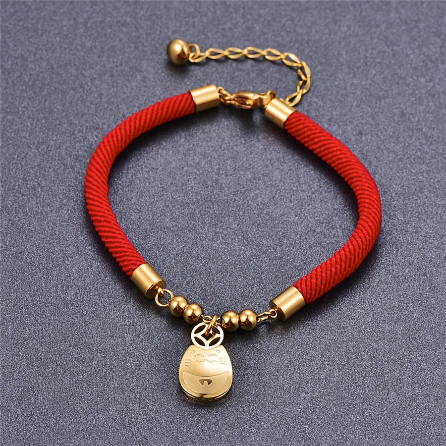 

Martick Red Rope Charm Bracelet With Lovely Cute Cat Pendant Bracelets For Woman Rose Gold Color Jewelry B93