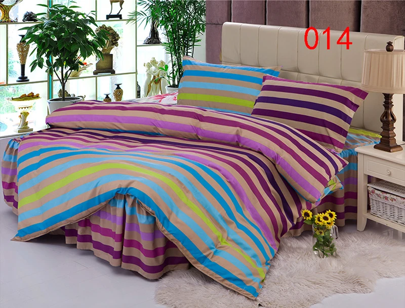 Twin Full Queen Stripe Polyester Bed Skirt 4Pcs Bedding Set Bed Dust Ruffle Bedclothes Sets Duvet Cover Quilt Cover Pillowcase