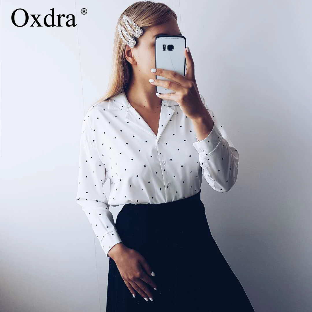 Oxdra/винтажная Свободная блуза в горошек с длинными рукавами новинка 2019 года