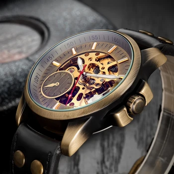 

Fashion Mechanical Automatic Wristwatch for Men Mens Watch Skeleton Roman Numbers Analog Without Battery Leather Wrist Watches