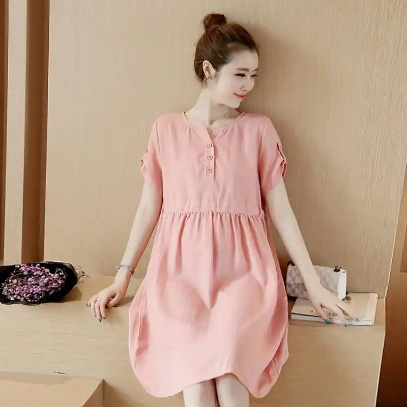 maternity dress linen nursing pregnance v-neck clothes breast