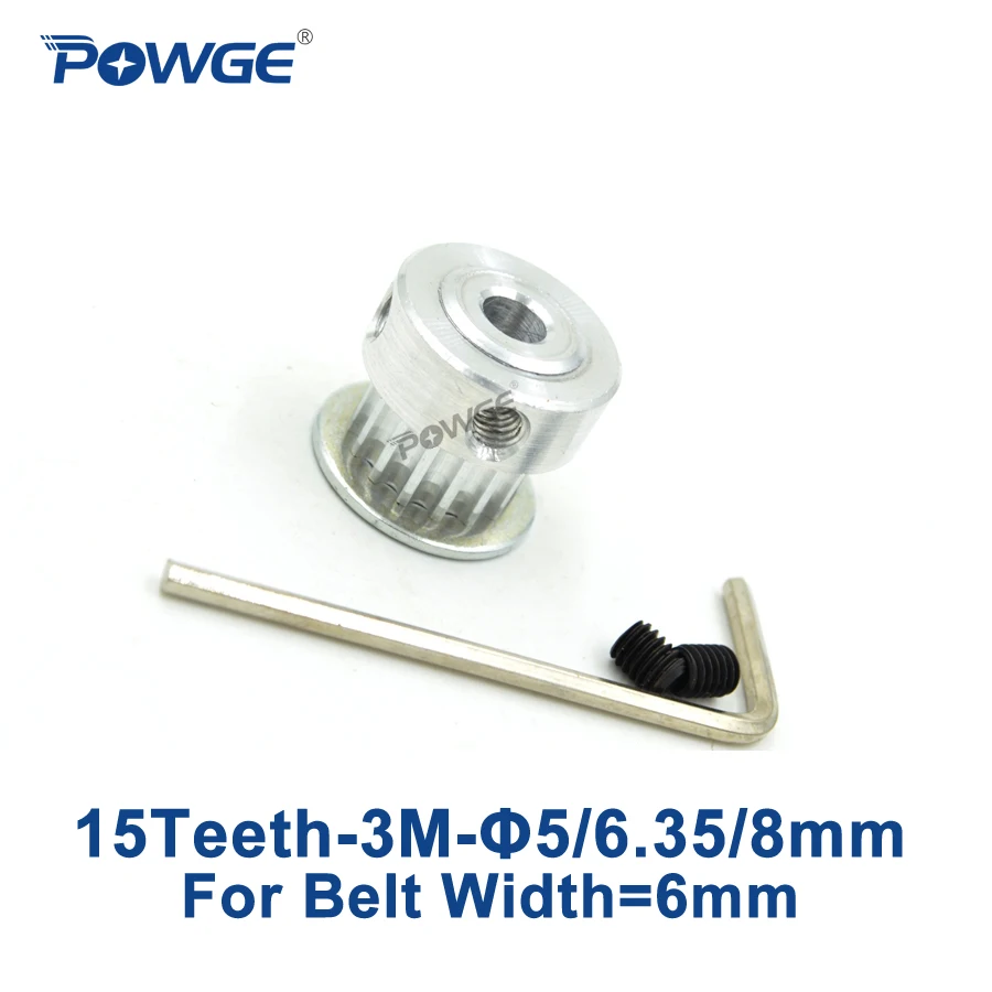 

POWGE 1pcs 15 Teeth HTD 3M Timing Pulley Bore 5/6.35/8mm for Width 6mm 3M synchronous belt HTD3M Belt pulley Tooth 15Teeth 15T