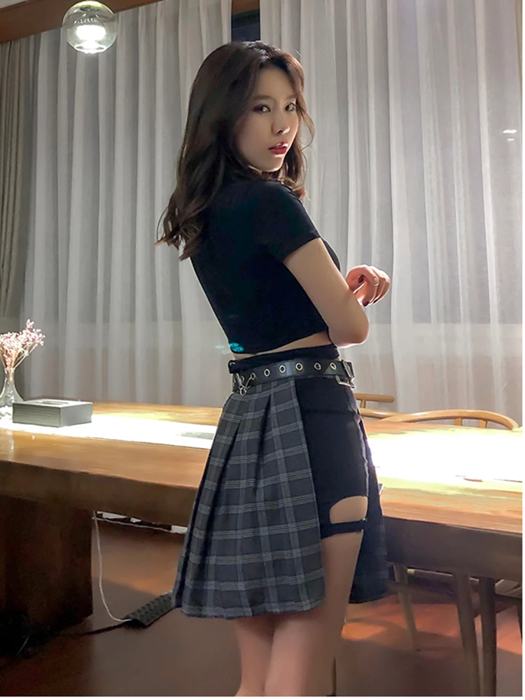 Женские юбки в стиле Харадзюку, летние шорты с высокой талией+ клетчатая мини-юбка, женские плиссированные юбки, женские штаны