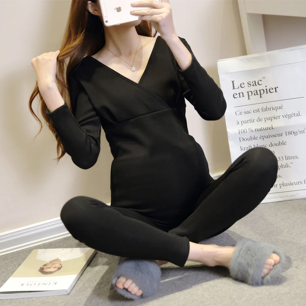 

A48878 Pregnant women winter suits home month clothes flannel cotton postpartum lactation clothes maternity pajamas maternidad