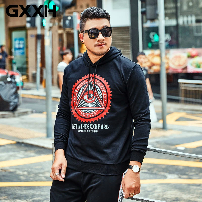 

Oversize GXXH Large Size Big Sweatshirts Men's Hoodie 5XL 6XL 7XL Autumn Winter Cotton Jackets Loose Black Pullover Hooded Coat