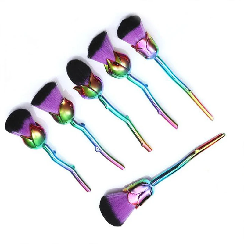 

New 6pcs/Set Beauty and Beast Rose Shape Makeup Brushes Foundation Powder Make Up Flower Brushes Set Beauty Blush Brush Colorful