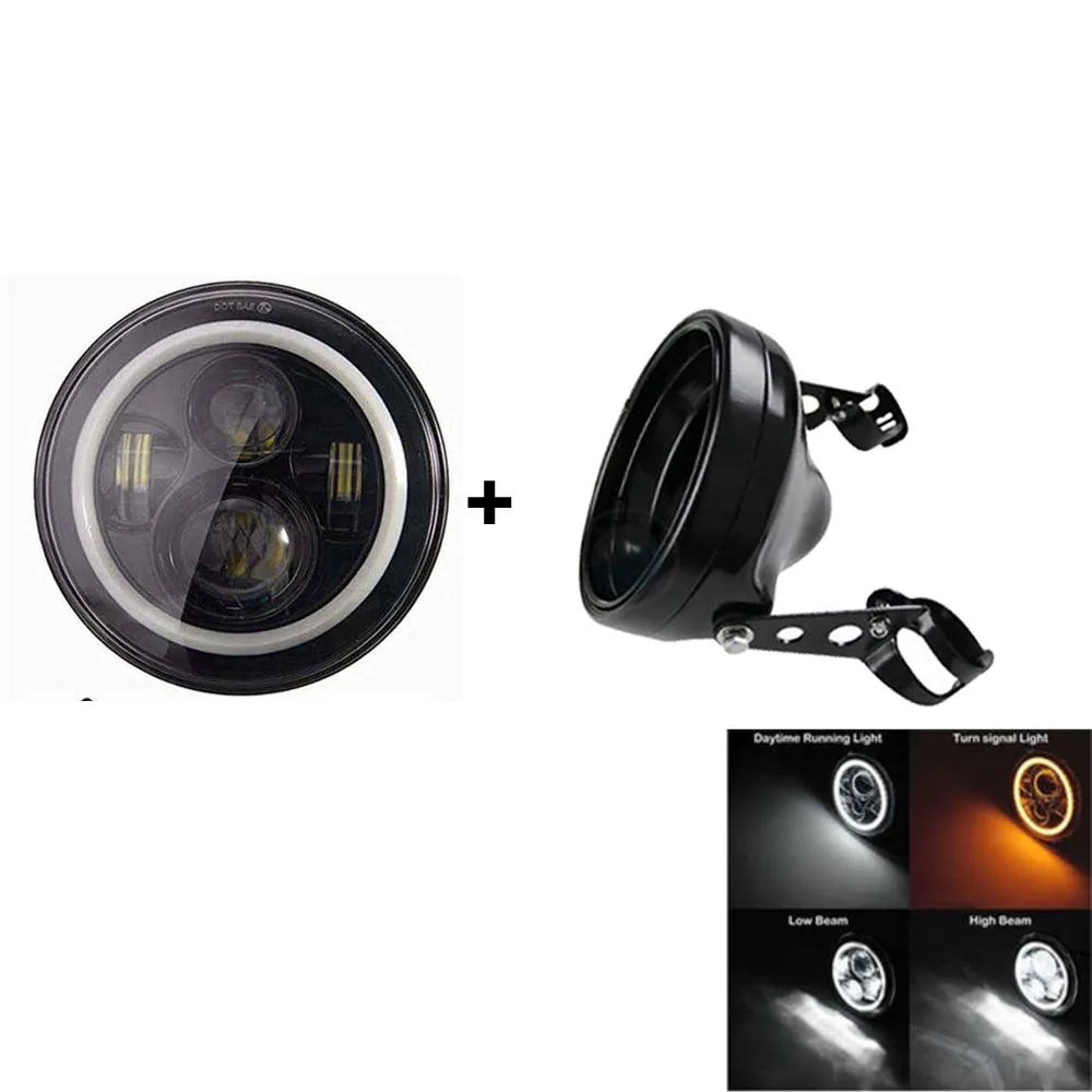 

7 Inch Moto LED Projector Headlight Waterproof Bulb with 7" Side Mount Headlight Shells for Harley Davidson