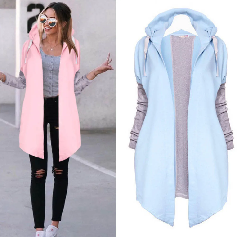 Droppshiping Autumn Winter Women Cardigan Coat Long Sleeve Sweatshirt Spliced Color Jacket Ladies Casual Outwear BFJ55