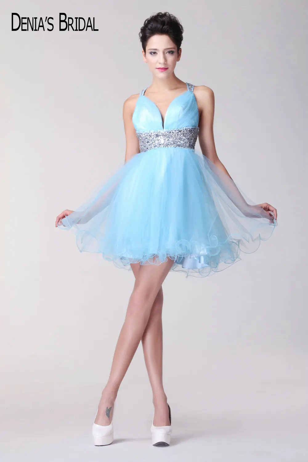 2017 Real Photos Sleeveless Mini Cocktail Dresses with Beaded Sash