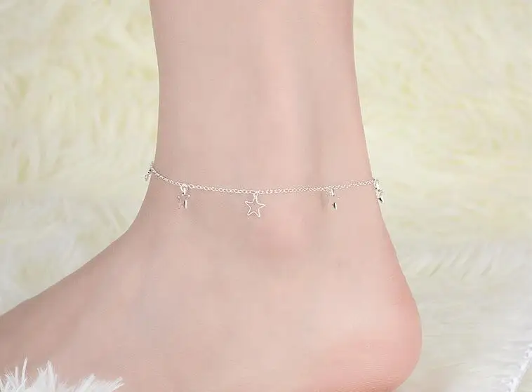 Ножные браслеты для женщин 925 Серебряный ножной браслет Ms. Корейская версия Модные простые украшения для ног ножные браслеты для женщин браслеты на лодыжке - Окраска металла: D