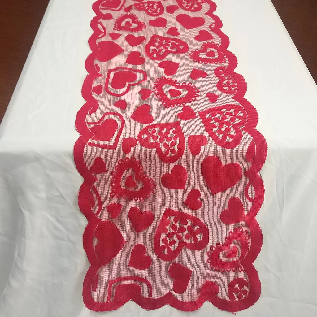 

1PC Christmas Wedding Party Decoration Modern Table Runner Valentine's Day Red Poinsettia Lace Fabric Tablecloth