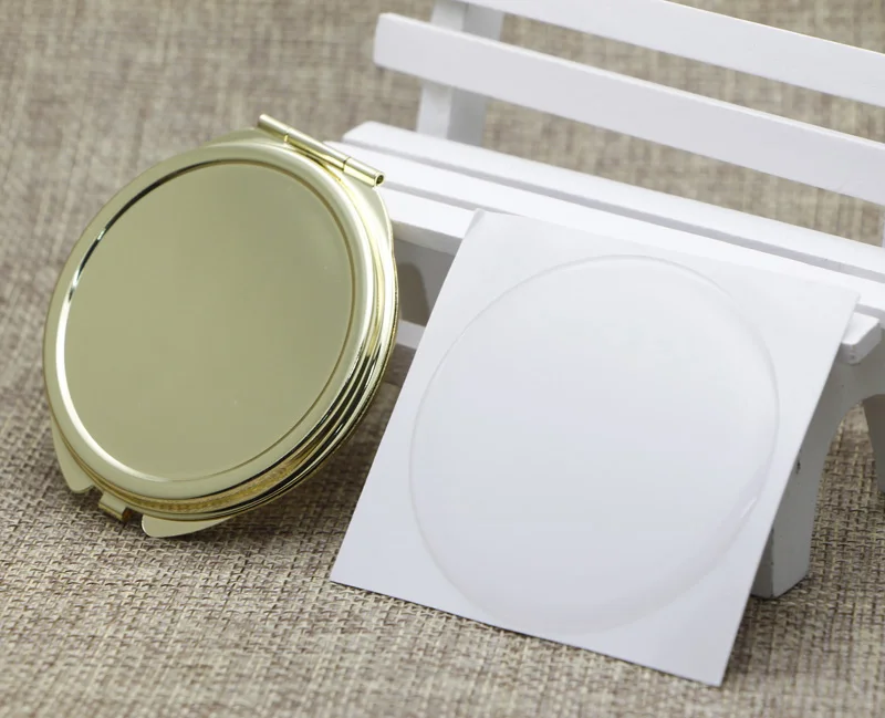 

Blank Compact Mirror DIY Wholesale Mirrors With Match Resin Domed Sticker Gold Color