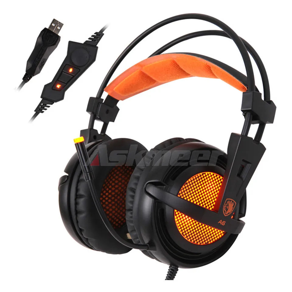 Sades A6 Computer Gaming Headphones 7.1 Surround Sound Stereo Over Ear Game Headset with Mic Breathing LED Lights for PC Gamer (3)