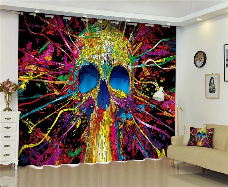 

Cool Halloween Skull 3D Blackout Curtains Healthy non-pollution Digital Print Curtains for Bedding room Living room free ship