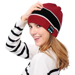 Для мужчин Для женщин BT наушники Hat Шапка-бини Беспроводной вязаный теплый полосатый Кепки Hands Free со встроенным Беспроводной Динамик спорта