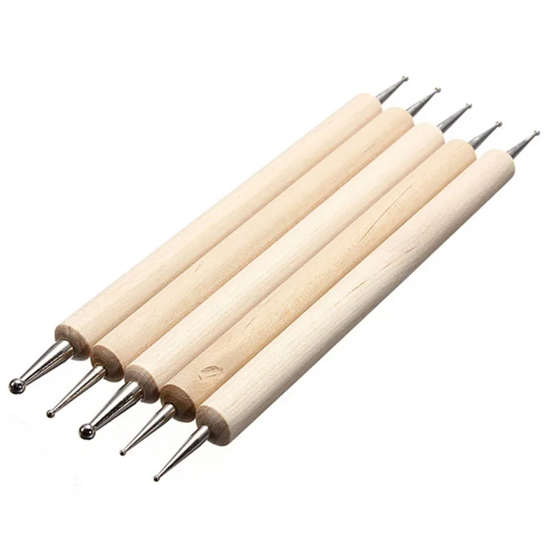 

5Pcs/set 2 Way Aluminium alloy & Wood Dotting Pen Marbleizing Tool Nail Art Dot Dotting Tools Nail Decorations Art Tools