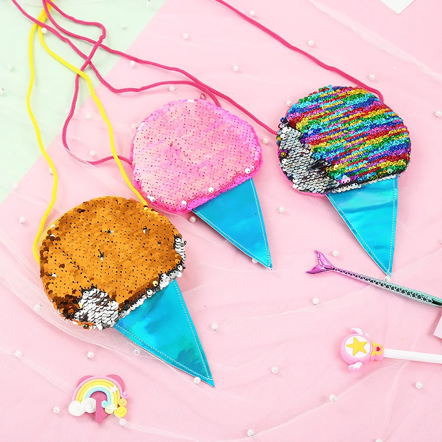 

Cute Kids Zero Coin Purse Bag Sequins Baby Girls Small Wallet Handbag Ice Cream Toddler Messenger Bag Money Card Holder