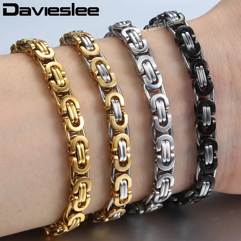 Davieslee رجل سوار الذهب الفضة لهجة البيزنطية الفولاذ المقاوم للصدأ سلاسل أساور للرجال خاتم هدايا مجوهرات أنيقة 6/8/11mm DLKB35