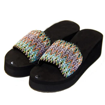 

Nice New Summer Cork Beach Slippers Flip-Flop Sandals Women Platform Wedges Casual Slides Shoes Flats Plus Size 25-61 P2e11