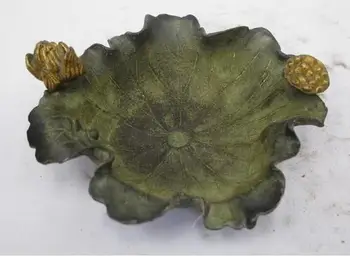 

YM 306 Chinese Folk Classical Copper bronze gilt lotus leaf Censer Pen wash Statue