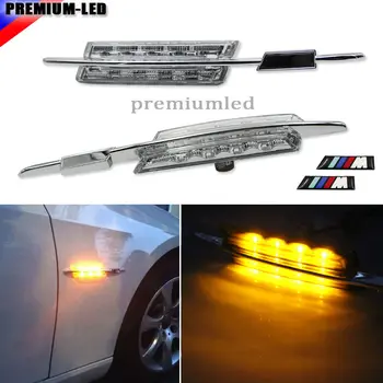 

JDM Clear Lens Side Marker Lamps w/Amber LED Lights For BMW E90 E92 E60 E81 E87 F30 1 3 5 Series, etc