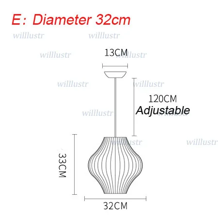 Современный кулон с шелковыми нитями, простой подвесной светильник для гостиной, спальни, холла, кафе, японский стиль, подвесной светильник, 8 моделей - Цвет корпуса: E Diameter 32