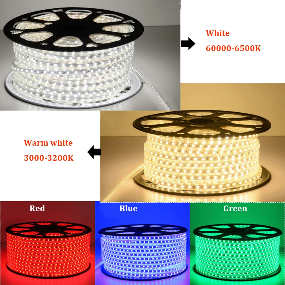 

220V LED Strip Light 5050 LED Ribbon Waterproof IP67 Bright Than LED Energy saving Tape Light Colorful Background Bias lighting