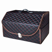 Премиум с вышивкой, из микрофибры кожа складной багажник автомобиля Органайзер коробка для хранения с замком и крышкой для Vans, SUV, автомобилей, грузовиков