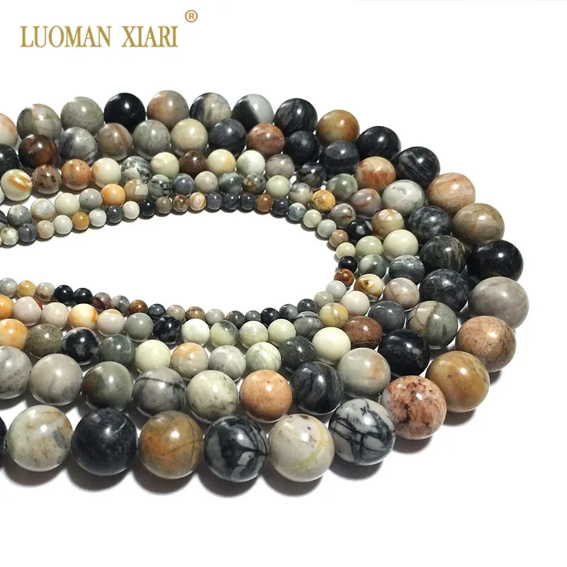 

Wholesale Natural American Picasso Round Shape Natural Stone Beads For Jewelry Making DIY Bracelet 4/6/8/10/12 mm Strand 15''