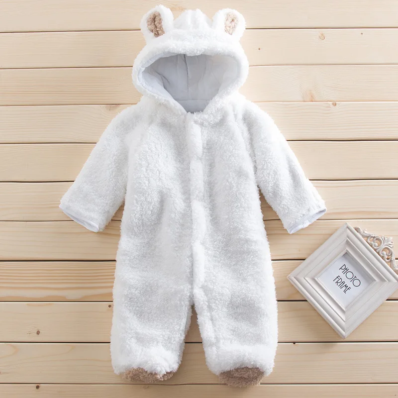 Hzirip зима детская одежда пузырь бархатные теплые милый мультфильм животных Слитные купальники для будущих мам Комбинезоны для малышек с длинными рукавами для новорожденных для девочек и мальчиков Костюмы - Цвет: white
