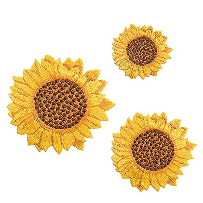 

3Pcs Sunflower Embroidery Patches Delicate Embroidered Flower Plant Pair Iron On Applique DIY Patches for Backpack Clothing