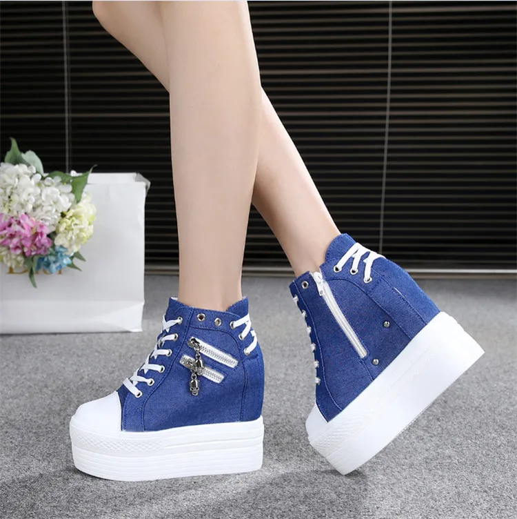 

YD-EVER Woman shoes lace-up round toe loafers shoes height increasing high heel platform shoes fashion contracted
