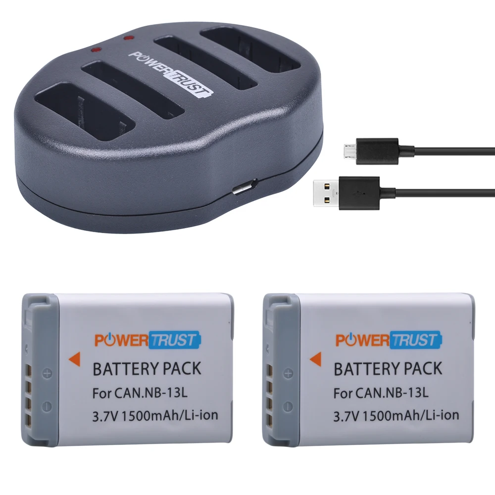 2Pcs NB 13L 1500mAh NB 13L NB13L Battery + Dual USB Charger for Canon
