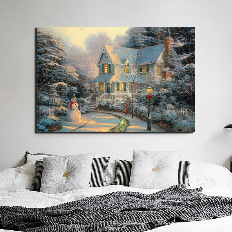 

Thomas Kinkade Christmas Wallpapers Art Canvas Painting Prints Living Room Home Decoration Modern Wall Art Oil Painting Posters