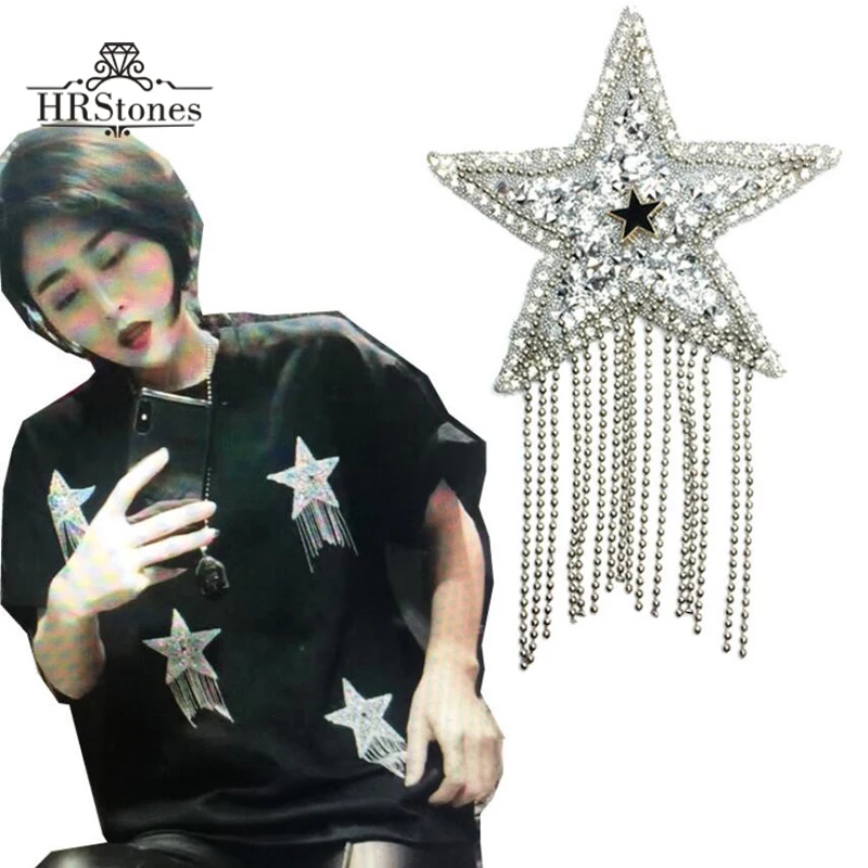 

Five Star Hot Drilling Tassel Cloth Stickers Rhinestones Jewelry Decorative Patch Stickers DIY Rhinestone Clothing Patch