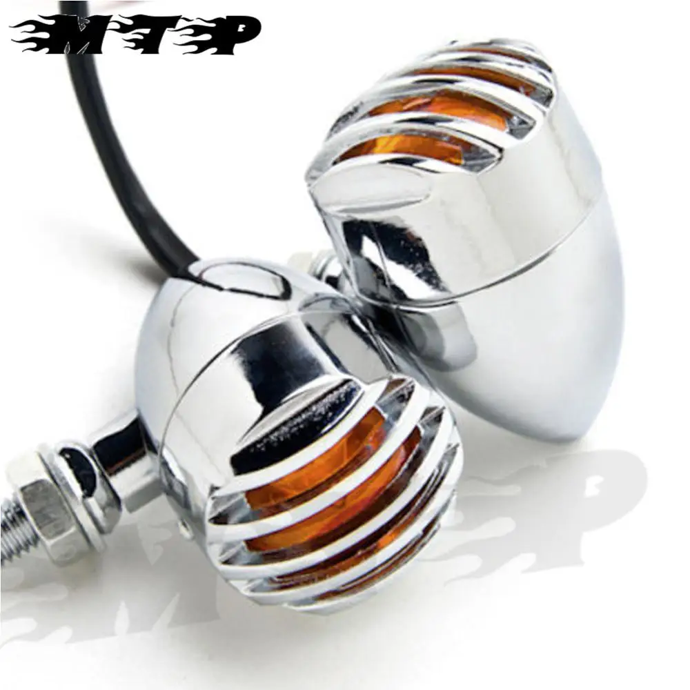 

Universal Motorcycle Retro Front Rear Turn Signal Mini Bullet Blinker Amber Indicator Lights Lamp for Harley Suzuki 2Pcs Chrome