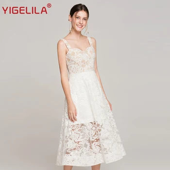 

YIGELILA Women Summer Spaghetti Strap Lace Dress Fashion Sexy V-neck Empire Ankle Length Backless Party Dress Vestidos 63764