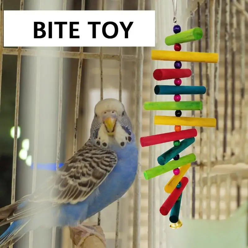 Забавные игрушки птицы деревянные блоки лестница для лазания креативная шлифовальная ветка для попугаев игрушки укуса подвесная клетка декор с колокольчиком для домашнего декора