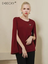 E.BECKY Black and Red Wine Women's Pullover Spring Summer Office Lady Thin Sweater Women O-Neck Split Flare Sleeve Sweaters 2019 E.BECKY Black and Red Wine Women's Pullover Spring Summer Office Lady Thin Sweater Women O-Neck Split Flare Sleeve Sweaters 2019