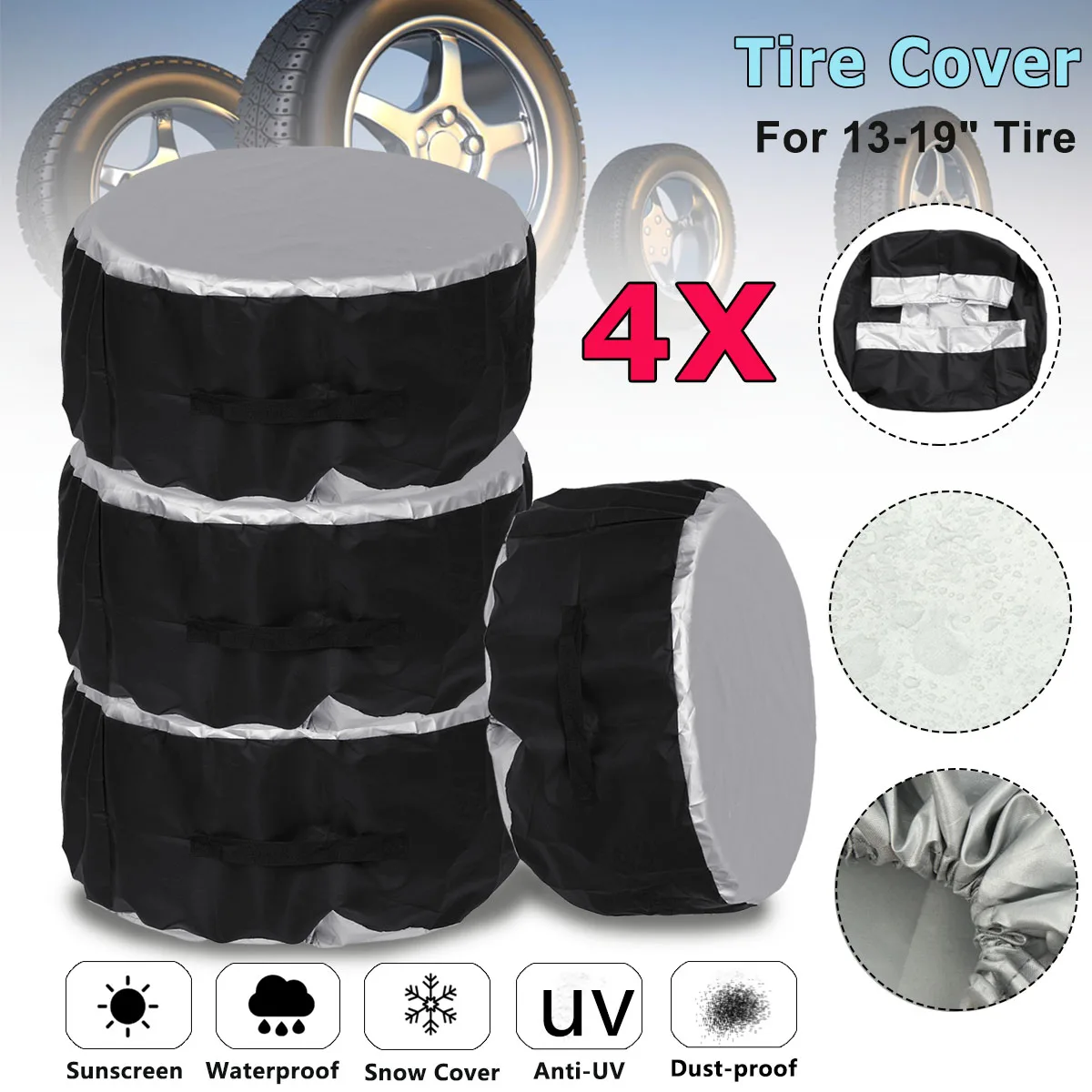 

4Pcs Universal 13-19inch 65x37cm Car SUV Tire Cover Case Spare Tire Wheel Bag Tyre Storage Cover Tote Polyester Oxford Cloth